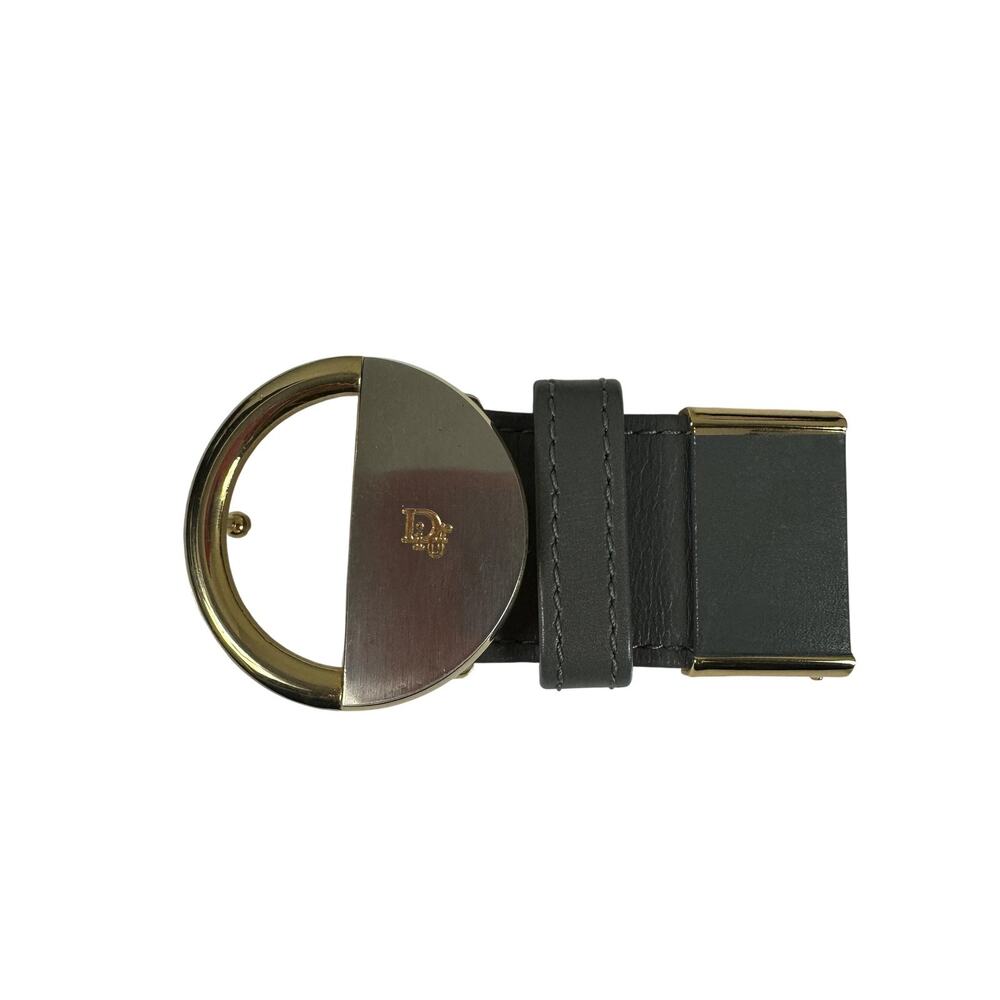 Christian Dior Belt Buckle Mens One Size Gold Leather Metal Logo Round